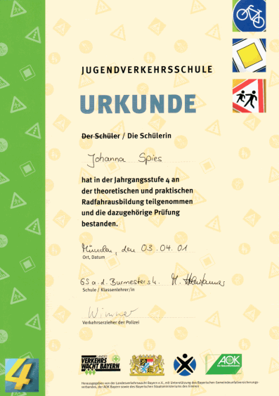 Urkunde Radfahrausbildung